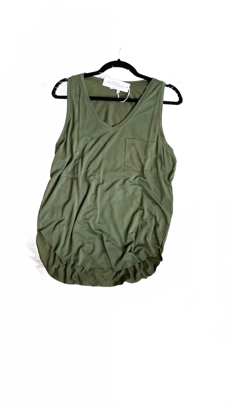 NEW ANOTHER LOVE women's esther breast pocket tank top in chive